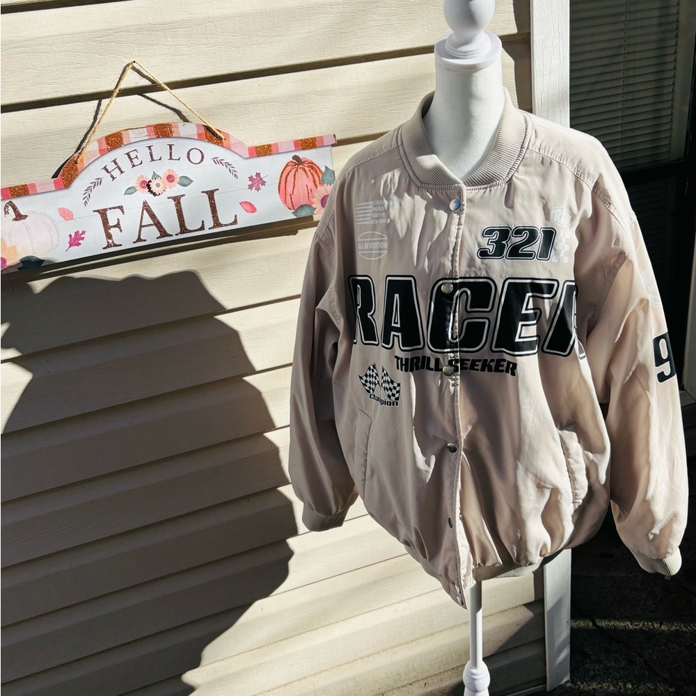 H&M Beige Bomber Jacket with Black Accents